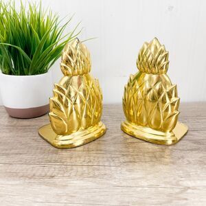 Vintage Solid Brass Pineapple Bookends:  Brass Fruit Home Decor